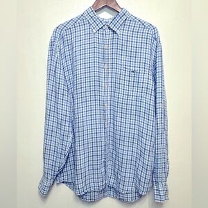 Vineyard Vines Classic Fit Tucker Button‎ Down Plaid Shirt 100% Linen Size XL